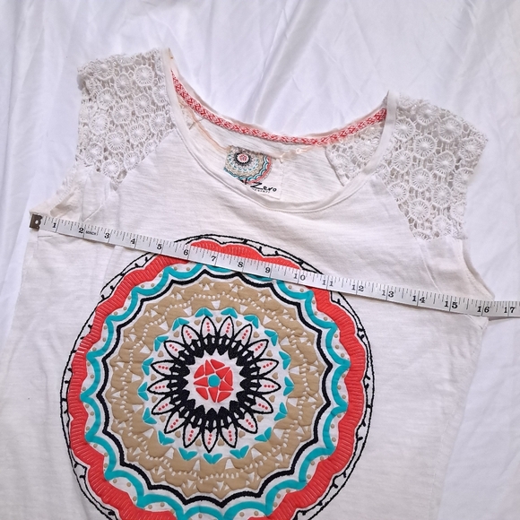 Point Zero | White colorful Mandela boho sleevless shirt lace details - Picture 6 of 8